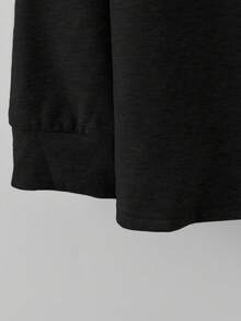 SHEIN LUNE CURVE 大码休闲纯色卫衣和运动裤两件套 - 黑色 - 查看 5