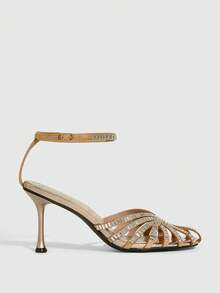 CUCCOO SZL Giày sandal cao gót mũi nhọn đính đá lấp lánh, thanh lịch, gợi cảm dành cho nữ, phù hợp cho đi làm, hẹn hò, dự tiệc, kỳ nghỉ, đám cưới. - Rượu sâm banh - Xem 4