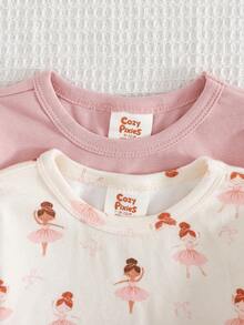 4pcs Baby Girl Snug Fit Pajama Set, Ballet Girl Pattern Knit Soft Crew Neck Long Sleeve Top And Elastic Waist Long Pants Cozy Pixies Baby Set Bamboo Baby Pajamas Baby Sleep Wear Baby Girl Pajamas - Multicolor - View 6