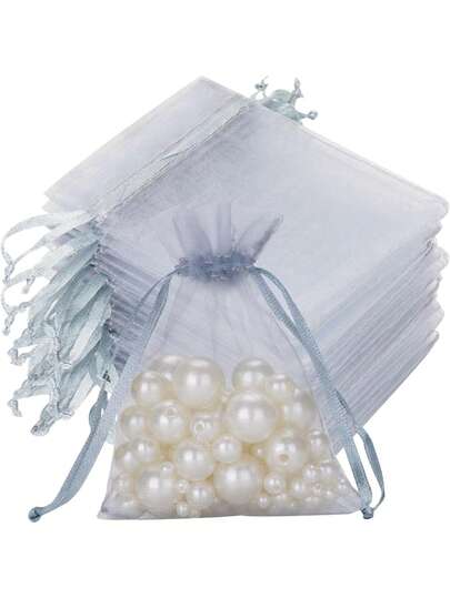 50/10个装透明礼品袋，多种尺寸可选，适用于婚礼、派对、旅行、生日、周年纪念日等各种场合。束口欧根纱礼品袋，非常适合包装珠宝、糖果、文具和其他小物件。也适用于装饰、水果包装和防虫收纳。是派对和餐饮活动的理想之选，也是节日礼物的完美选择——多种颜色可选。