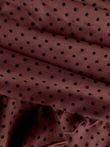 Elamini 新款时尚褶皱层叠装饰甜美设计迷你裙，别致荷叶边波点度假风A字裙 - 酒紅色 - 查看 7