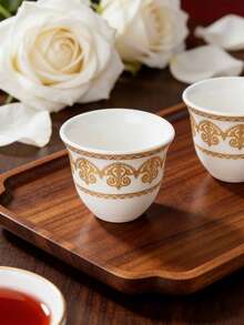 Cirelle 阿拉伯咖啡套装（Finjan） - 1至6个手绘陶瓷杯，用于盛装土耳其咖啡和达拉（Dallah），传统礼品 - 彩色 - 查看 7