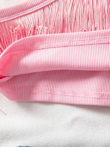 Young Girls' Fashionable Multi-Layer Tassel Design Halter Neck Top, Suitable For Summer Daily Activities - Pink - View 4