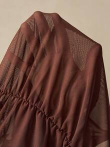 Bohemela Áo thun nữ dài tay cổ chữ V ôm sát, màu trơn, chất liệu lưới, kiểu dáng thường ngày. - Màu nâu  Mocha - Xem 8