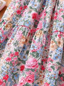 SHEIN Girls Casual Printed Pattern Waist Cinched Long Dress, Suitable For Daily Wear And Commute - Pink - View 6