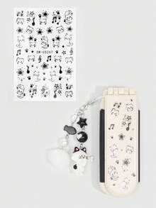 Bộ lược và gương gấp hình mèo dễ thương, kiểu dáng Y2K với họa tiết nốt nhạc và ngôi sao, lược nhỏ gọn tiện dụng cho mùa tựu trường, lược gương cầm tay tự làm. - Màu vàng nhạt - Xem 4
