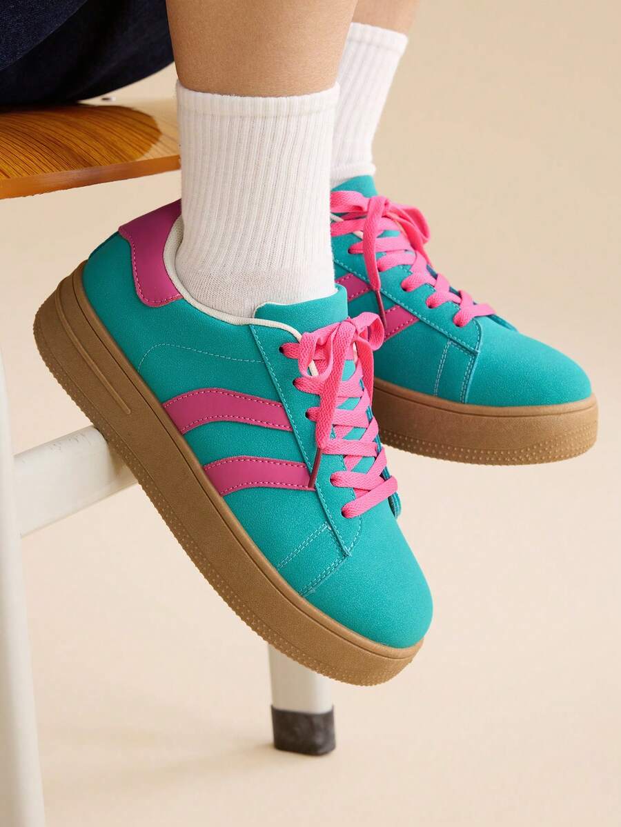 CUCCOO EASI Giày thể thao nữ đế dày buộc dây màu trắng, thường ngày, đa năng cho mùa xuân/hè, phong cách sinh viên/thể thao - Nhiều màu - Xem 1