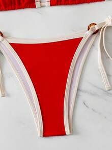 Swim Basics Vacation Beach Contrast Trim Tankini Swimsuit Set - Multicolor - View 3