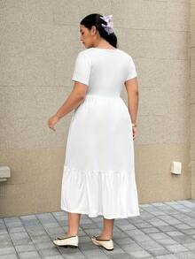SHEIN EZwear 大码白色无袖连衣裙，休闲度假装 - 白色 - 查看 2