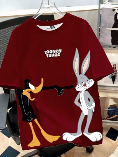 Looney Tunes X Manfinity Manfinity Joysei Men's Casual Cartoon Print Short Sleeve T-Shirt, Summer