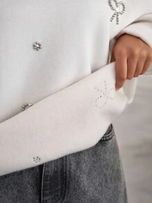 EURMUSE Women Sequined Hooded Oversize Sweatshirt Loose Fit - White - View 6