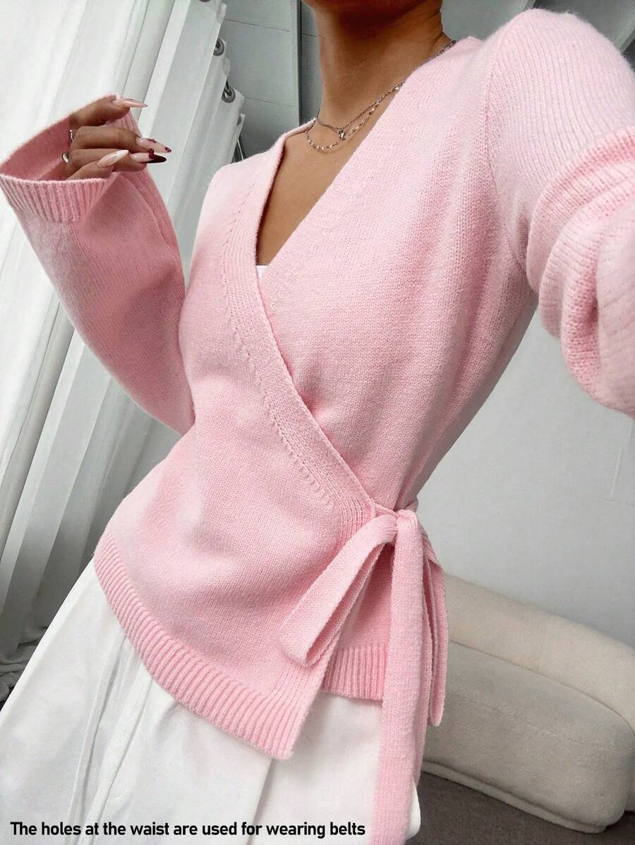 SHEIN Unity Women Loose Tie-Front Casual Cardigan,Long Sleeve Tops Fall Winter Cloth For Women