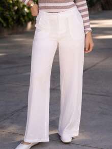 Andrea Bello 休閒純色寬鬆低腰寬褲 - 白色 - 查看 4