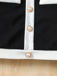 LMoss Kids Baby Girl Round Neck Faux Pearl Single-Breasted Short Sleeve T-Shirt And Elastic Waist Wide Leg Pants Casual Daily Outfit