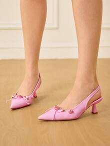 CUCCOO HITCHD 女士时尚优雅派对3D花朵蝴蝶结装饰尖头高跟鞋 - 粉色 - 查看 5