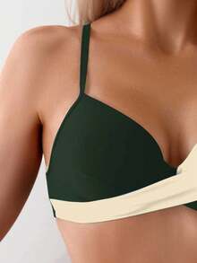 SHEIN Swim Bộ đồ bơi nữ đi nghỉ mát, phối màu, kiểu ghép mảnh - Nhiều màu - Xem 3