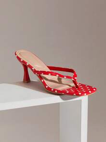 SHUZIA Women's Minimalist Fashion Comfy Dot Print Square Toe Stiletto Heel Thong Sandals Valentine's Day - Red - View 5