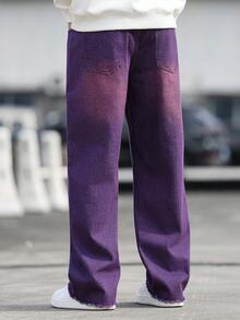 Manfinity Homme Men's Casual Pocketed Wide Leg Jeans, Versatile For Daily Commute And Outings - Purple - View 2