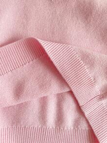 PrepCrw 女童学院风蝴蝶结刺绣Polo领短袖毛衣 - 粉色 - 查看 9