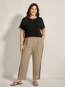 Comfylo Conjunto de camisa y pantalones de talla grande de verano, informal y de bloques de color - Multicolor - Ver 4