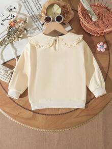 Young Girls' Sweet Princess Style Floral Embroidery Drop Shoulder Sweatshirt, Autumn/Winter - Apricot - View 2
