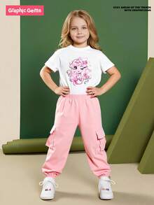 SHEIN 小女孩实用连体衣短袖套装