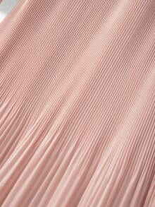 GlowEve CURVE Plus Size Women's Solid Color Long Sleeve Button Half Placket Pleated Hem Elegant Shirt Dress - Pink - View 4