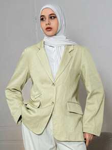 DAZY Women's Loose Fit Wide Shoulder Long Sleeve Pocket Open Slit Casual Thick Jacket, Autumn/Winter - Green - View 1