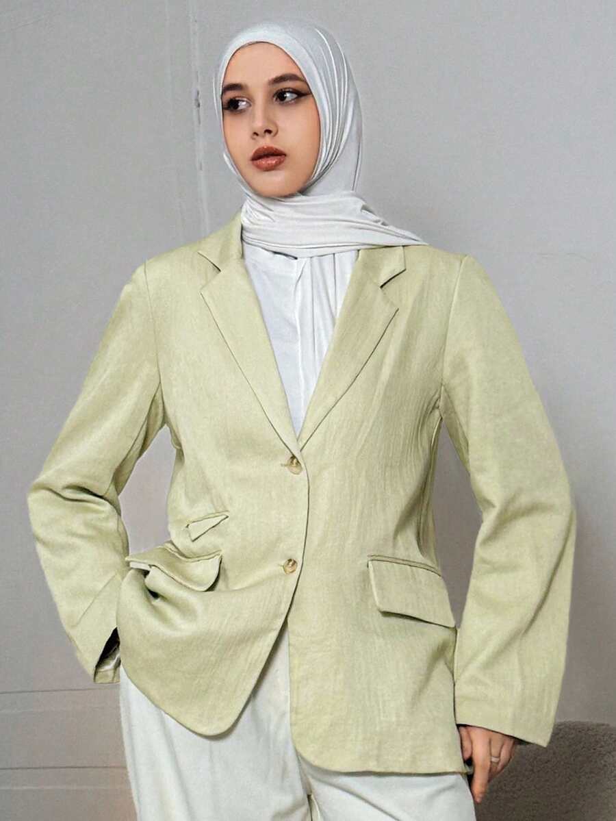 DAZY Women's Loose Fit Wide Shoulder Long Sleeve Pocket Open Slit Casual Thick Jacket, Autumn/Winter - Green - View 1