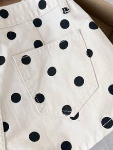 Comfortcana Women's Casual Polka Dot Print Denim Shorts Summer Clothes Spring Outfit Women Valentine Clothes  Carnival Outfit Beach Shorts Elegant Women's Shorts Vacation Outfits Women Casual Women Outfits Polka Dot Shorts White Shorts Women Fashionable Polka Dot Print High Waist Denim Shorts Casual Summer Short Pants - White - View 5