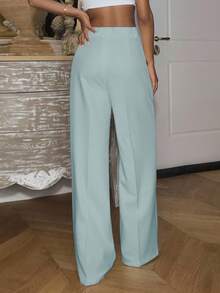 Ronhire Women's Plain Simple High Waist Straight Leg Trousers - Blue - View 4