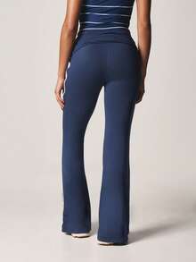 Missguided x Playboy Fold Over Waistband Flare Leg Casual Trousers High Waisted Wide Leg Yoga Pants Spring Summer Fashion - Dusty Blue - View 2