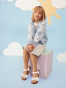 Mini mi #SweetBloom Kids' 3D Flower & Holographic Petal Slingback Soft-Footbed Premium Faux Leather White Sandals – Cute, Comfy & Lightweight - White - View 4