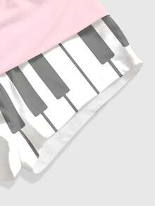 ROMWE Kawaii Quần short nữ màu xám họa tiết nốt đàn piano, dễ thương, màu hồng, gợi cảm, cổ khoét sâu. - Hồng - Xem 3