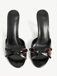 CUCCOO CHICEST Sandálias Mule Femininas Pretas de PU com Laço, Confortáveis e Estilosas para o Verão. - Preto Marrom - Ver 2