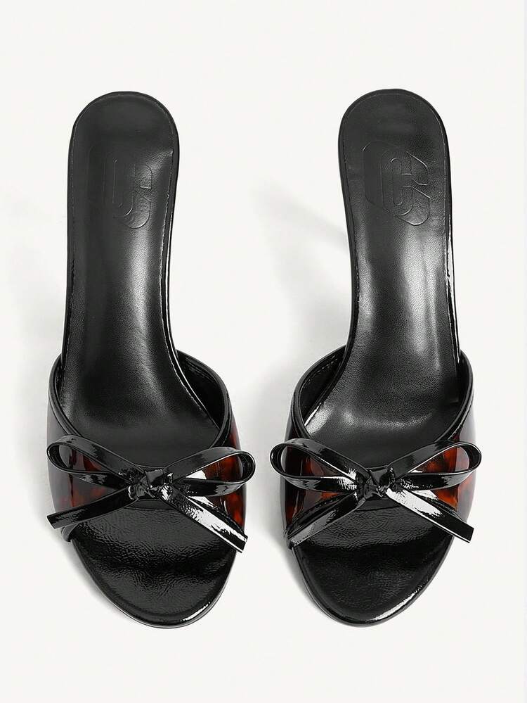 CUCCOO CHICEST Women's Black PU Bow Fashion Comfortable Summer Wear Mule High Heel Sandals