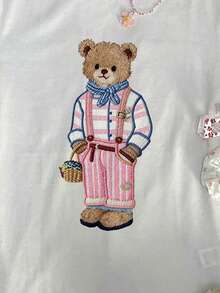 CovetEZ 女士休闲马卡龙粉色泰迪熊T恤，马卡龙粉色增添青春魅力！超显瘦颜色！可爱甜美的家居服，适合夏季穿着，女士舒适春夏服装，2026春夏女装系列 - 白色 - 查看 7