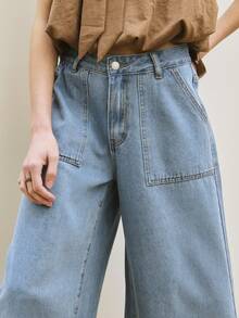 Nöista 这款阔腿七分牛仔裤采用中腰设计，配有大号前贴袋和后袋。适合休闲、夏季、正装、度假穿着。 - 藍色 - 查看 4