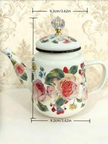Cirelle French Rose Enamel Teapot 1.5L – Floral Stovetop Pot For Tea & Coffee, Stove-Use Gift For A Vintage Kitchen - Multicolor - View 3