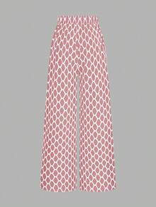 EMERY ROSE 大码高腰全印花休闲裤，简约风格，适合日常穿着，情人节春季女装，情人节简约可爱节日女士优雅长裤 - 彩色 - 查看 2