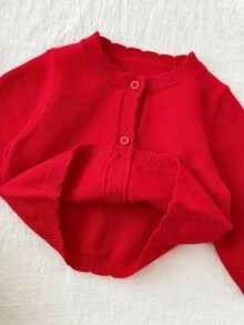 SHEIN Infant Solid Color Minimalist Daily Long Sleeve Knit Sweater Autumn Winter Clothes For Girl