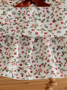 SHEIN Vintaside Kids Kleine Mädchen 2 Stücke Blümchen Set - ärmelloser Weste mit Schleifen Dekor + weite Hose, süß & niedlich Lässig Outfit, Sommer - Aprikosenfarben - Übersicht 9