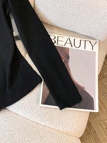 Franclia 女士春秋季精致V领磨毛条纹面料修身两用单排扣开襟长袖修身弹力百搭T恤，日常通勤秋冬季百搭单品