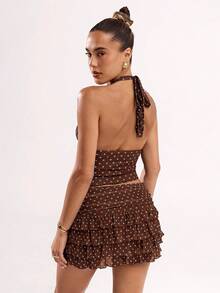 SHEIN BAE Women's Polka Dot Print Deep V Neck Ruched Cropped Halter Camisole - Multicolor - View 2