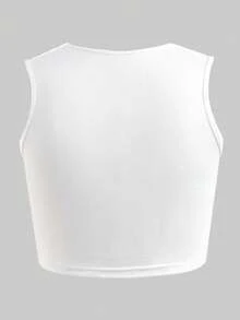 少女黑色条纹复古字母印花宽松外套、黄色修身吊带背心和黄色短裤 - 藍色 - 查看 4