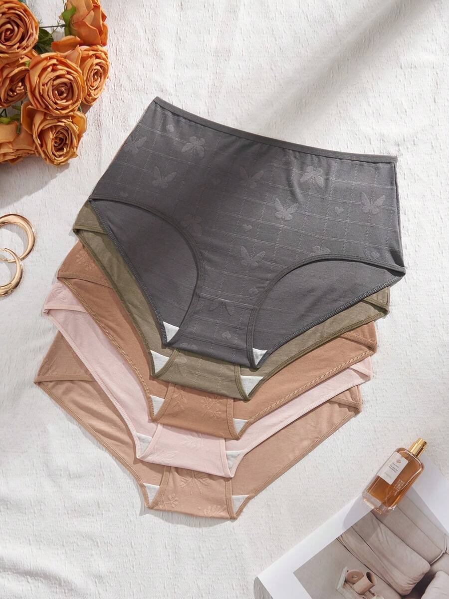 5pcs/Pack Plus Size Women's Comfortable Breathable Everyday Underwear - Multicolor - View 1