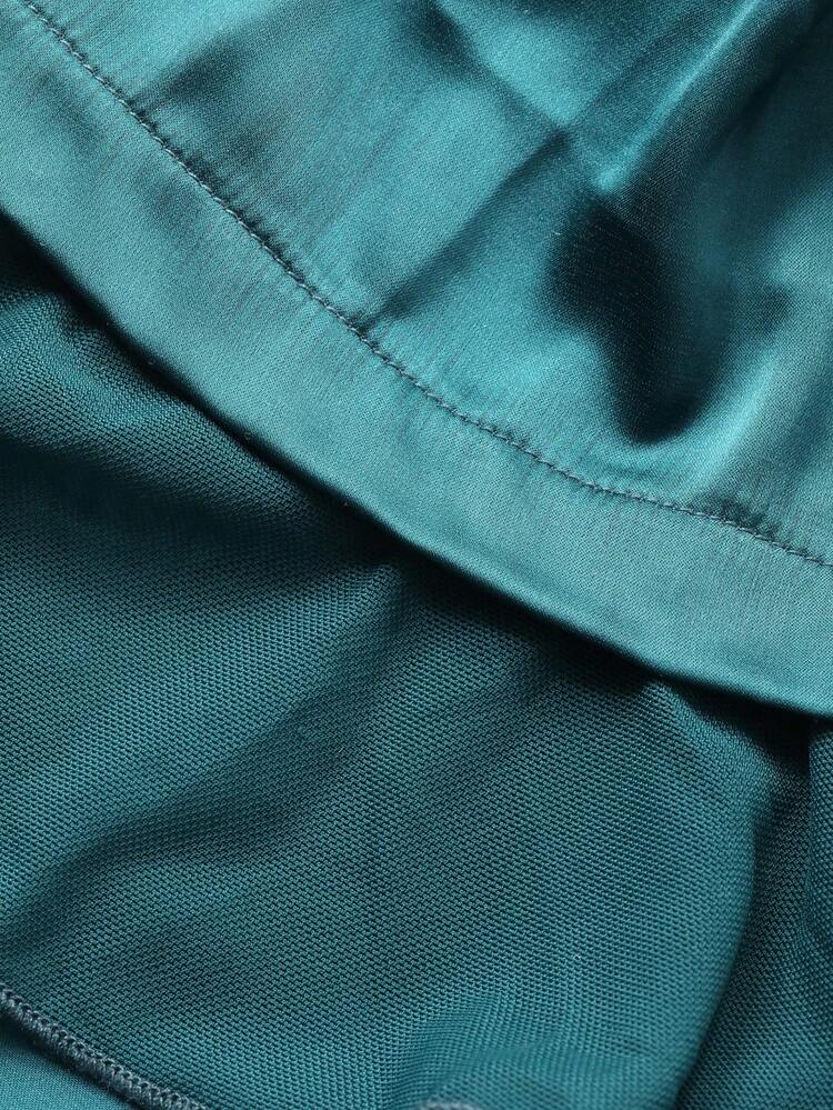 Satin & Chiffon Patchwork Ruffled Hem Women Sleepwear Robe