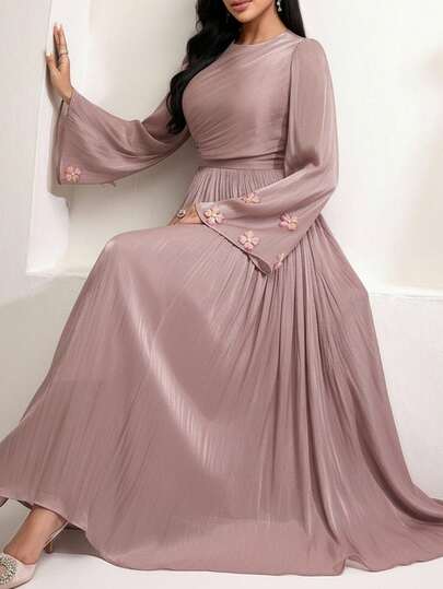 Veilorie Vestido elegante y de moda con drapeado en estilo árabe para mujer de talla grande