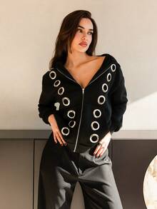 Bris Aura 时尚休闲孔眼设计宽松前开式保暖内衬连帽运动衫