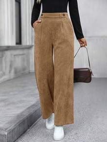 EMERY ROSE 女士休闲百搭纯色直筒裤 - 卡其色 - 查看 6